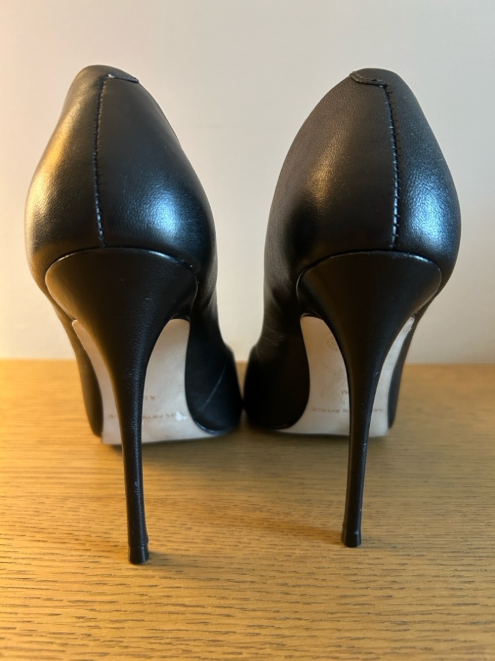 Saks Fifth Avenue Black Leather Pointed Pumps with Silver Toe Cap - Picture 3 of 10